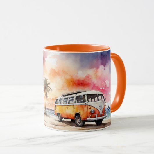 Waterverf Sweet Sunset Beach en  Bus Mok (Voorkant rechts)