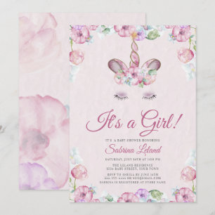 Waterverf Sweet Unicorn Het is een meisje Baby sho Kaart