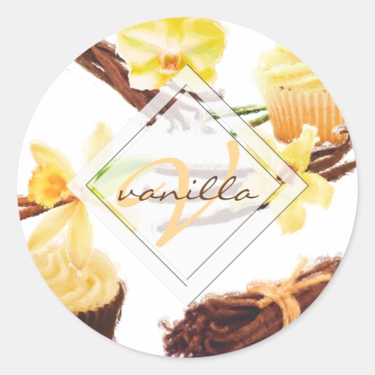 Waterverf Sweet Vanilla Orchid Monogram Ronde Sticker (Voorkant)
