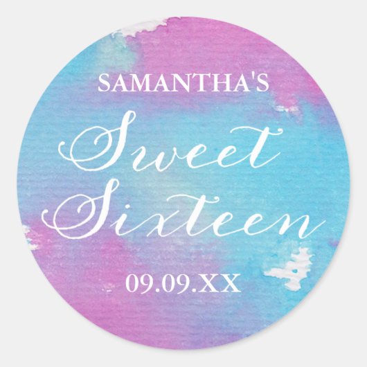 Waterverf Sweet Zestien Gepersonaliseerde Stickers (Voorkant)