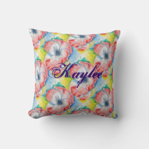 Waterverf Sweetpea Flower Art gepersonaliseerd Kussen