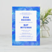 Waterverf Swirl Blue Custom Bar Bat Mitzvah Kaart (Staand voorkant)