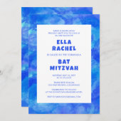 Waterverf Swirl Blue Custom Bar Bat Mitzvah Kaart (Voorkant / Achterkant)