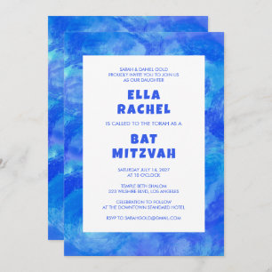 Waterverf Swirl Blue Custom Bar Bat Mitzvah Kaart