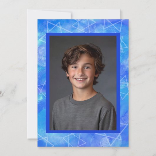 Waterverf Swirl Star Custom PHOTO Bar Bat Mitzvah Kaart (Achterkant)