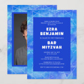 Waterverf Swirl Star Custom PHOTO Bar Bat Mitzvah Kaart (Voorkant / Achterkant)