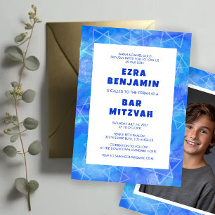 Waterverf Swirl Star Custom PHOTO Bar Bat Mitzvah Kaart