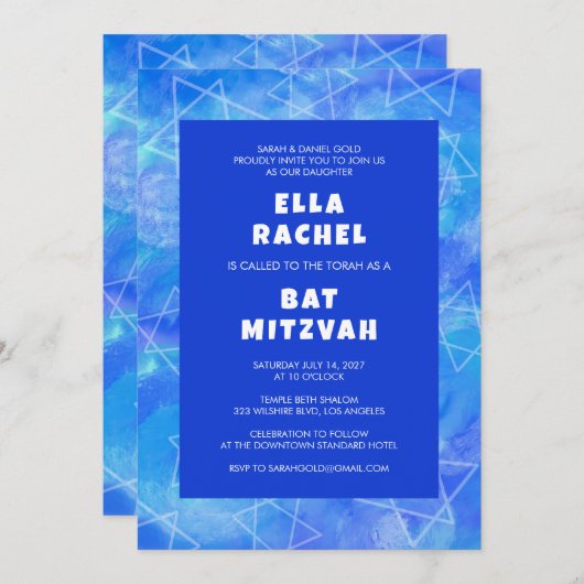 Waterverf Swirl Stars Blauw Aangepaste Bar Bat Mit Kaart (Voorkant / Achterkant)