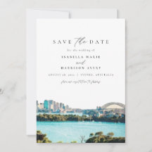 Waterverf Sydney Australia Skyline Save the Date