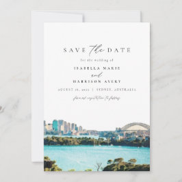 Waterverf Sydney Australia Skyline Save the Date Kaart