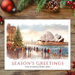 Waterverf Sydney Opera House Australië Kerst Feestdagenkaart