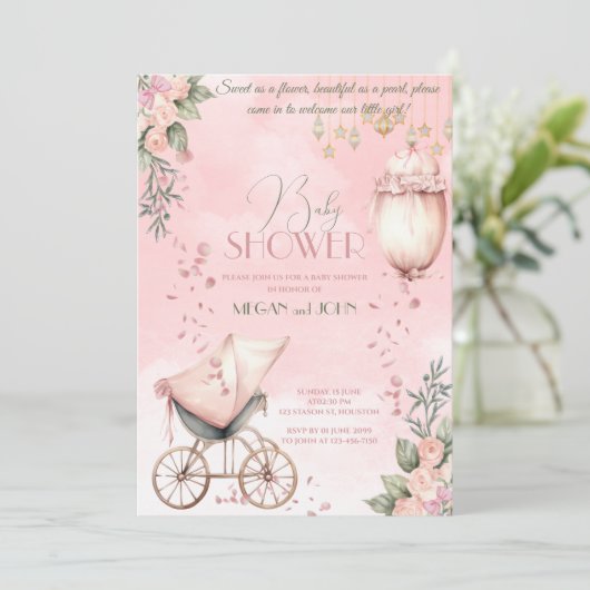 Waterverf symfonie in roze co-ed meisje Baby showe Kaart (Staand voorkant)