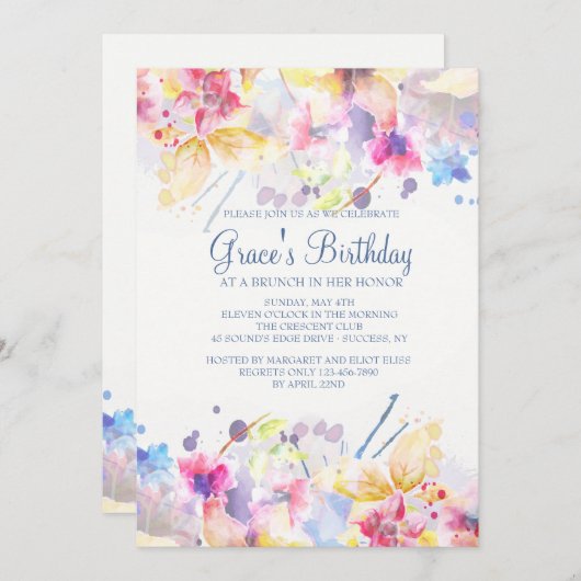 Waterverf Symfonie Uitnodiging (Voorkant / Achterkant)