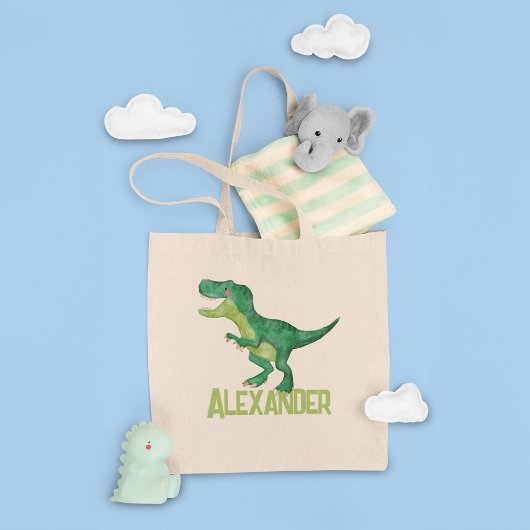 Waterverf T-rex Dinosaurus met Aangepaste Kinder N Tote Bag