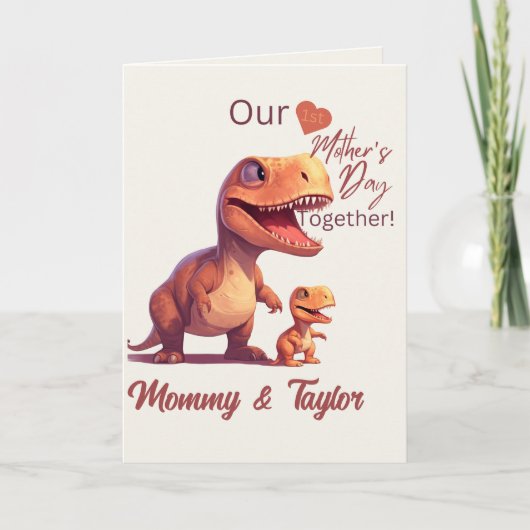 Waterverf T-Rex en baby, eerste Moederdag Kaart (Voorkant)