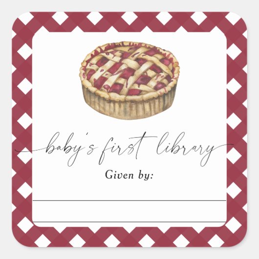 Waterverf taart - Baby shower boekenplaat Vierkante Sticker (Voorkant)