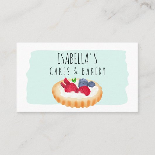 Waterverf taart bakkerijschrift blauw visitekaartje (Voorkant)