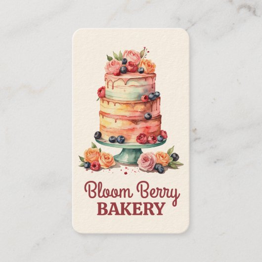 Waterverf taart Elegant bloemontwerp Visitekaartje (Voorkant)