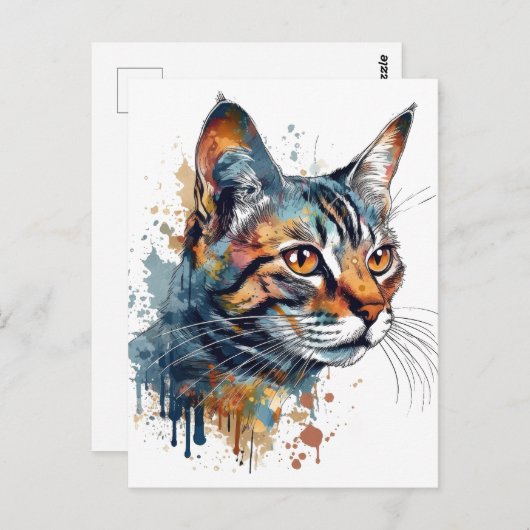 Waterverf tabby briefkaart (Voorkant / Achterkant)