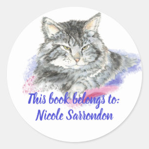 Waterverf Tabby Cat Book Bord Ronde Sticker