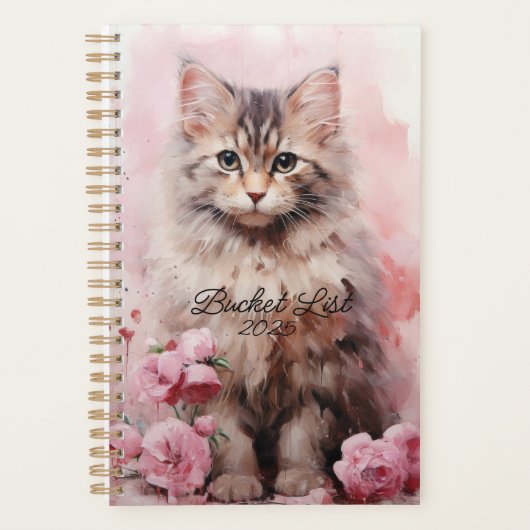 Waterverf Tabby Cat en Rozen Bucket List Planner (Voorkant)