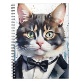 Waterverf Tabby Cat in een Tuxedo en Black Bow Str Notitieboek (Voorkant)