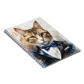 Waterverf Tabby Cat in een Tuxedo en Blue Bow Stro Notitieboek (Rechterzijde)