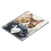 Waterverf Tabby Cat in een Tuxedo en Blue Bow Stro Notitieboek (Linkerzijde)