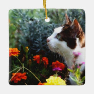 Waterverf tabby cat in tuinornament keramisch ornament