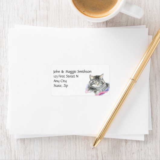 Waterverf Tabby Cat Pet Animal Custom Address Etiket (Insitu)