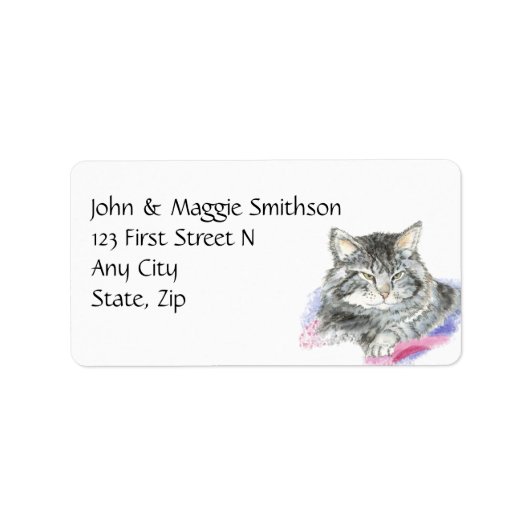 Waterverf Tabby Cat Pet Animal Custom Address Etiket (Voorkant)