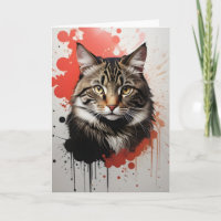 Waterverf Tabby Kat Spat Kunst Rood en Zwart