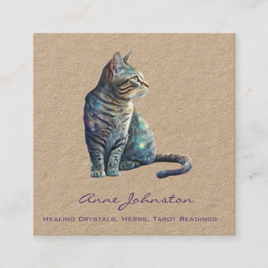 Waterverf Tabby Kat Square Visitekaartje (Voorkant)