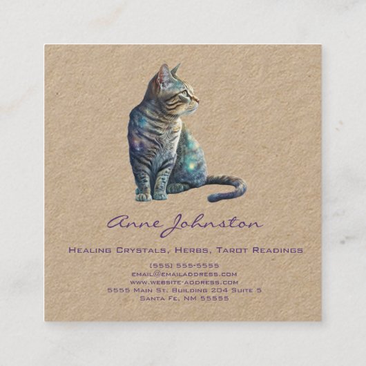 Waterverf Tabby Kat Square Visitekaartje (Achterkant)