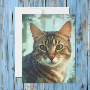 Waterverf Tabby Kattenportret Feestdagenkaart