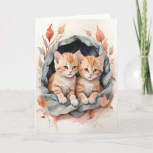 Waterverf Tabby Kittens Beste Pals Bloemen Blank Kaart