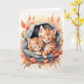 Waterverf Tabby Kittens Slaapbloemen Blank Kaart (Gele Bloem)