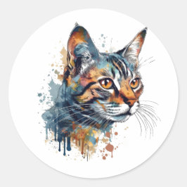 Waterverf tabby ronde sticker