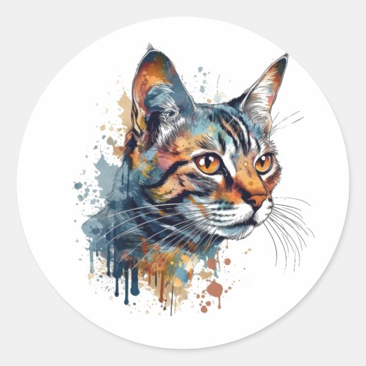 Waterverf tabby ronde sticker (Voorkant)