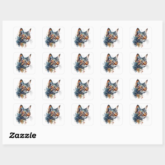 Waterverf tabby vierkante sticker (Vel)