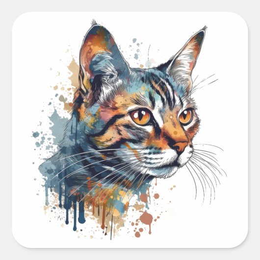 Waterverf tabby vierkante sticker (Voorkant)
