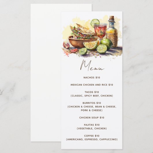 Waterverf tacos fiesta party Mexicaans voedselcafé Menu (Voorkant / Achterkant)
