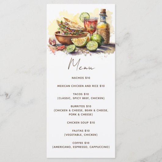 Waterverf tacos fiesta party Mexicaans voedselcafé Menu (Voorkant)