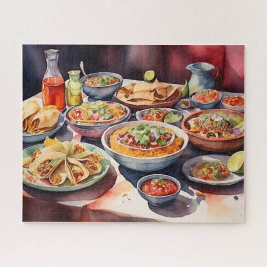 Waterverf tafel van Mexicaans eten Legpuzzel (Horizontaal)