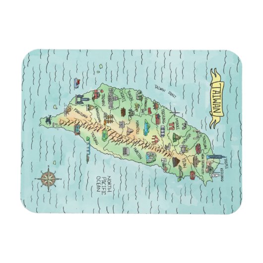 Waterverf Taiwan Map Magnet Magneet (Horizontaal)