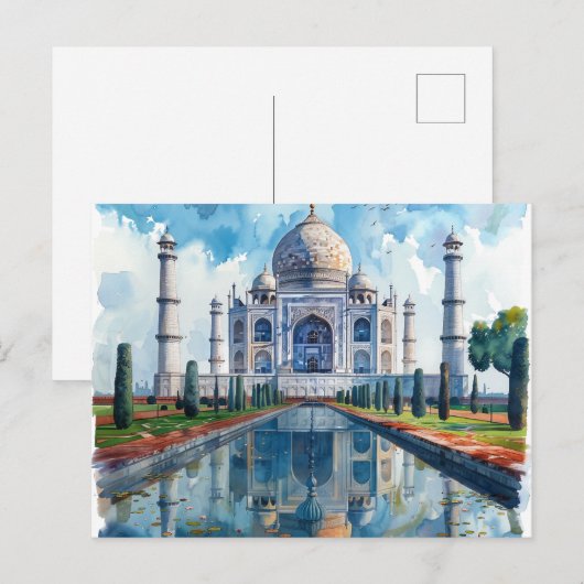 Waterverf Taj Mahal India Landmark Briefkaart (Voorkant / Achterkant)