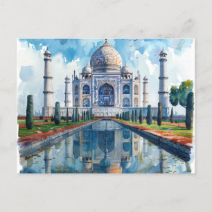 Waterverf Taj Mahal India Landmark Feestdagenkaart