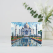 Waterverf Taj Mahal India Landmark Feestdagenkaart (Staand voorkant)
