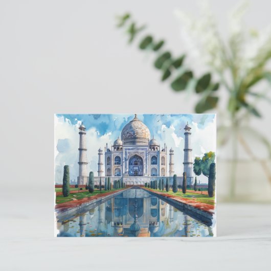 Waterverf Taj Mahal India Landmark Feestdagenkaart (Staand voorkant)
