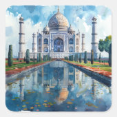 Waterverf Taj Mahal India Landmark Vierkante Sticker (Voorkant)